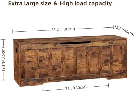 vankiley 51.2" storage chest extra large,wooden storage bench(rustic, close-up detail