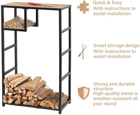 23x39in metal indoor firewood rack with kindling holder,ideal, side view