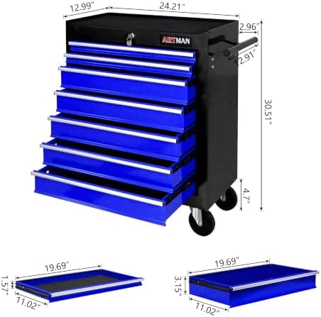 7 drawers rolling tool chest on wheels, multifunctional, close-up detail