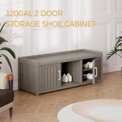 storage bench - waterproof resin shoe bench with, front angle view