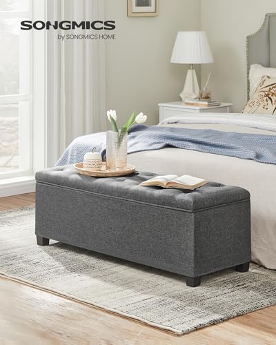 songmics storage ottoman bench, foot rest with legs, side view