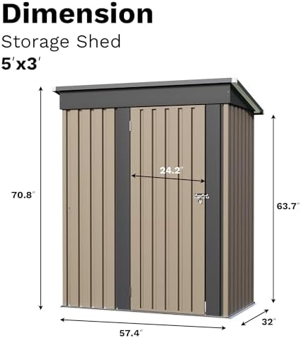 jummico metal outdoor storage shed 5 x 3, close-up detail