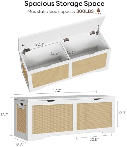 likimio 47.2-inch rattan storage bench with safety hinges shown in use