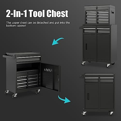 rolling tool chest, 5-drawer tool storage cabinet with, side view