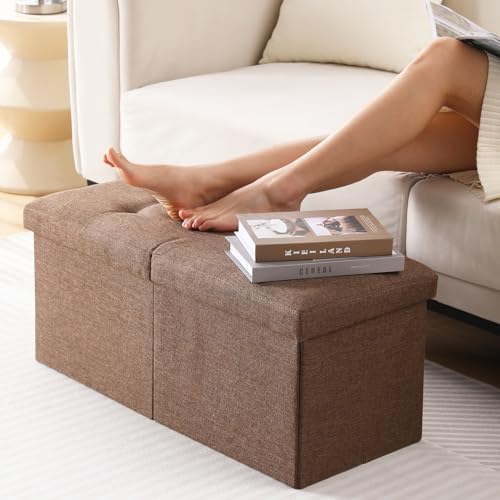storage ottoman bench foldable footrest foot stool, 30", side view