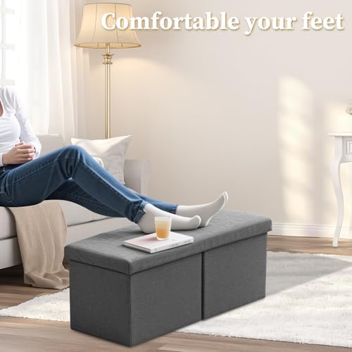 bsketa storage ottoman bench, 34" folding linen foot showing dimensions