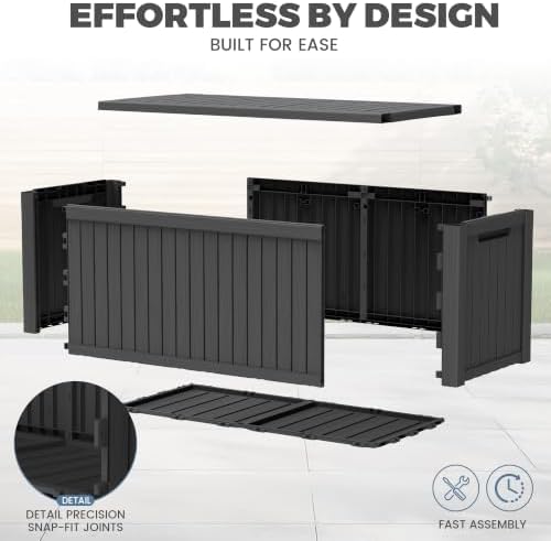 300 gallon resin deck box waterproof outdoor storage, front angle view