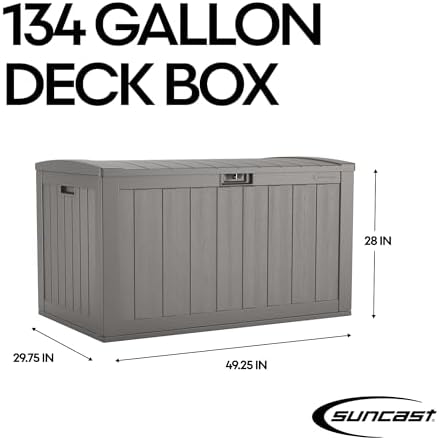 suncast xl resin deck box, 134 gal, with, side view