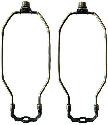 Complete Lamp Harp Set (2 Pack) - Antique Brass 8" Harp for 9" to 10" Lampshade - Includes Saddle Holder Base & Finial - Converter for Table and Floor Lamps