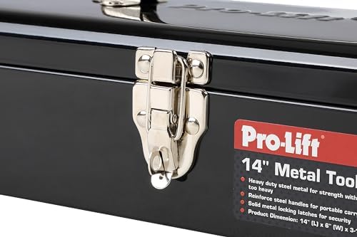 pro-lift steel tool box – 14-inch metal toolbox showing dimensions