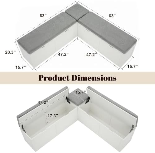 63” breakfast nook bench, l shaped storage bench shown in use
