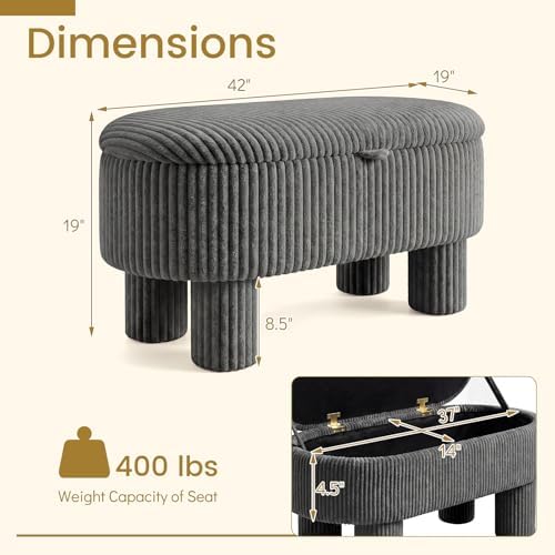 giantex 42'' storage ottoman bench, corduroy fabric upholstered shown in use