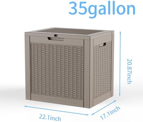 35 gal outdoor storage box waterproof lockable deck, front angle view