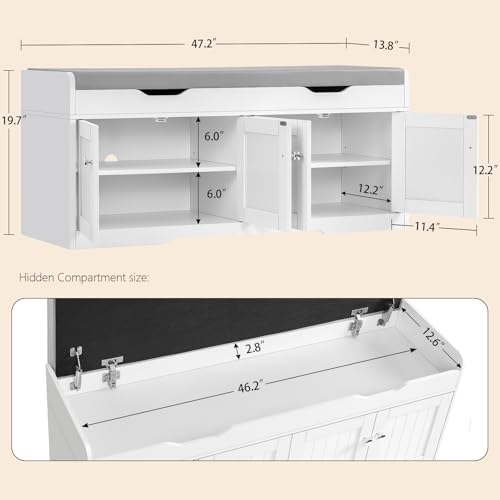 3-tier storage bench, 47.2" wide shoe bench with, close-up detail