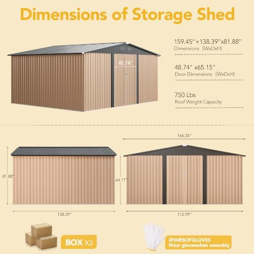 14x12ft outdoor storage shed, tool shed with sloping showing dimensions