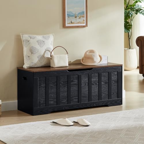 vankiley 47.2" storage chest extra large, storage bench.(black+brown) shown in use