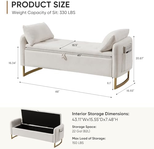48" end of bed bench, modern storage bench shown in use