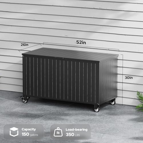 150 gallon outdoor storage box with wheels, metal, side view