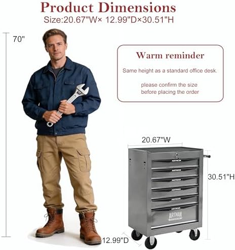 ryh 6 drawers rolling tool chest(silver, 6 drawers（30.5"h, close-up detail