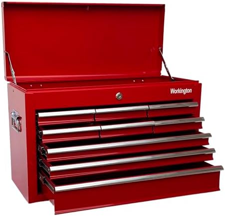 workington portable metal tool chest with 9 drawers showing dimensions