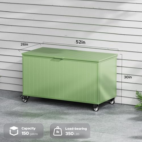 150 gallon outdoor storage box with wheels, metal, side view