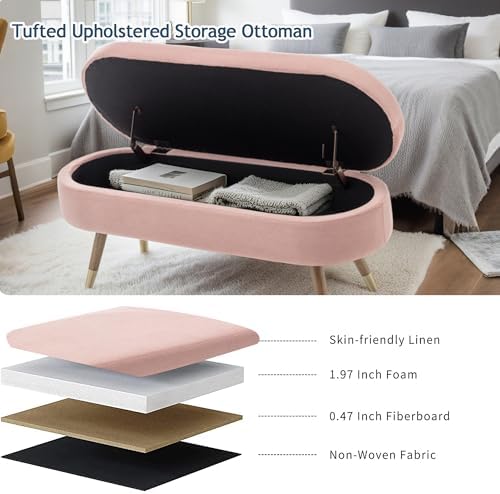 iafike oval storage bench 43.5" ottoman bench upholstered showing dimensions