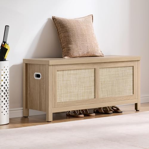 sicotas rattan storage chest 39.4" storage bench for on a desk or shelf