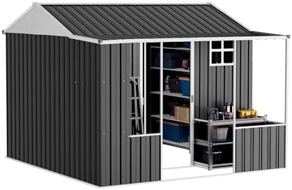vanacc 9x9x7 ft metal shed with dual storage, front angle view