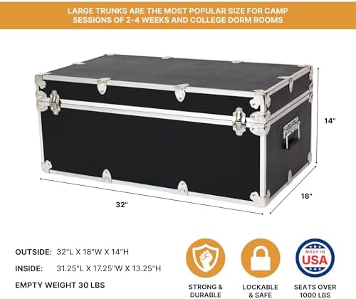 rhino large essential trunk with wheels, camp footlocker shown in use