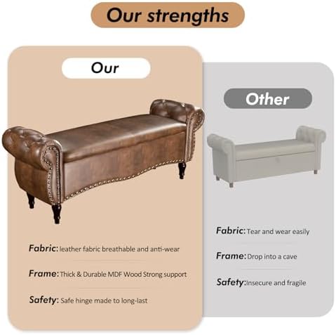 zzw storage ottoman bench, 51" length upholstered end on a desk or shelf