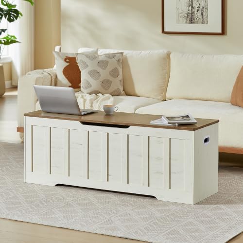 vankiley 51.2" storage chest extra large,wooden storage bench,white+brown shown in use
