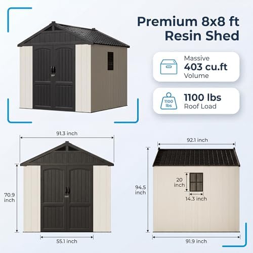 devoko 8 x 8 ft outdoor storage shed shown in use