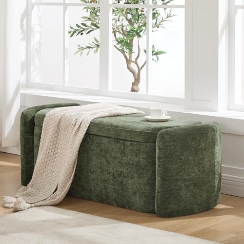 oval ottoman bench with 20 gal of storage, front angle view