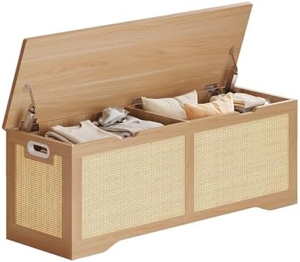 likimio 47.2" rattan storage ottoman bench chest, rustic, front angle view
