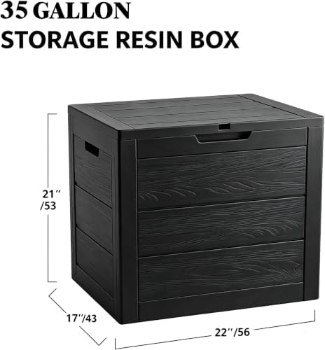 35 gallon deck box outdoor waterproof, resin outdoor shown in use