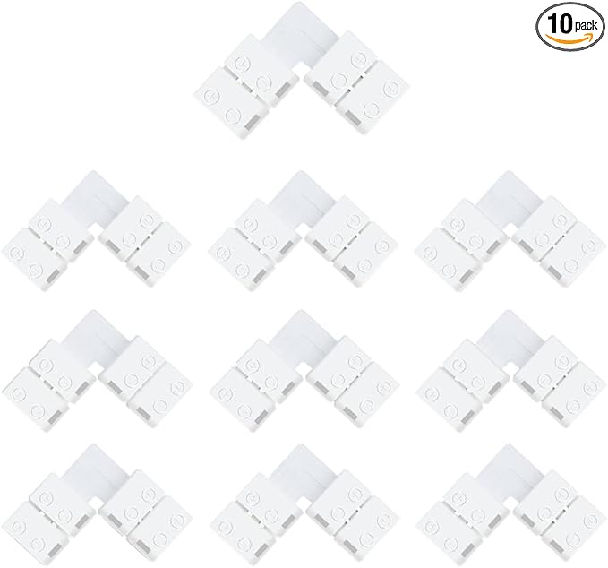 LightingWill 10pcs Pack L Shape Solderless Snap Down 2Conductor LED Strip by LightingWill