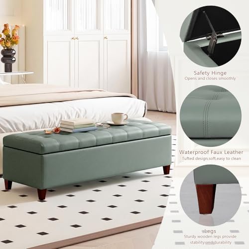 joveco 51 inch storage bench,leather tufted storage ottoman, side view