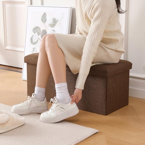 storage ottoman bench foldable footrest foot stool, 30" showing dimensions