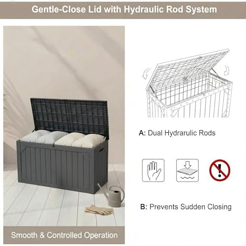 100 gallon outdoor storage bench - waterproof deck showing dimensions