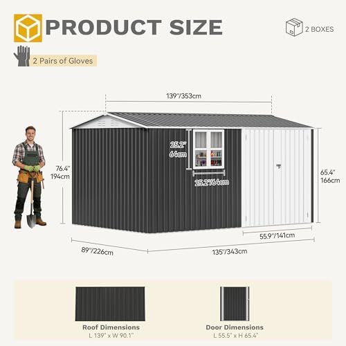 dwvo 12x8 ft outdoor storage shed, metal w/lock, front angle view