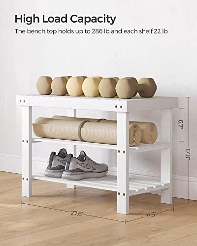 songmics shoe rack bench, 3-tier bamboo entryway bench, close-up detail
