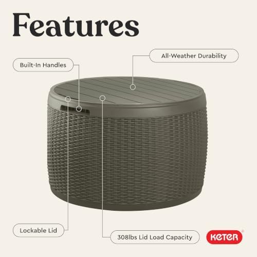 keter circa 37 gallon resin deck box stool, side view