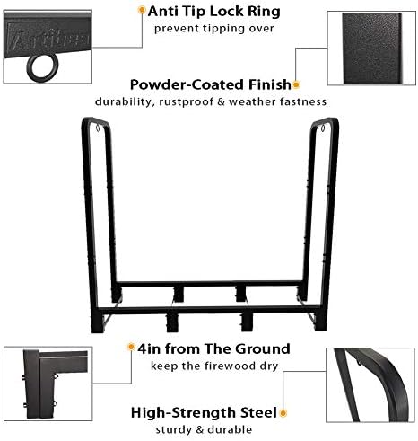 4ft outdoor firewood rack, upgraded adjustable heavy duty, close-up detail