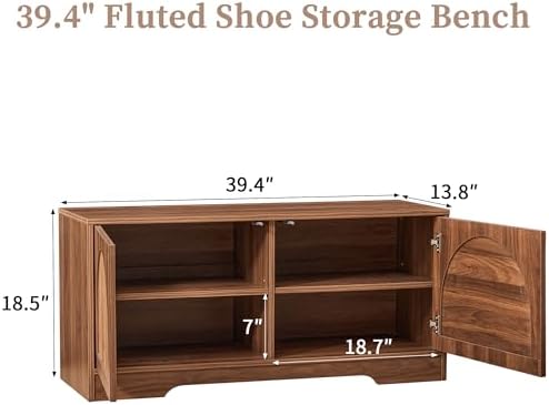berrymerry 39.4" fluted 2 tier shoe storage bench shown in use