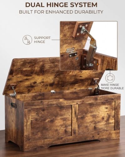 timberer 39.4" storage chest with 2 safety hinges showing dimensions