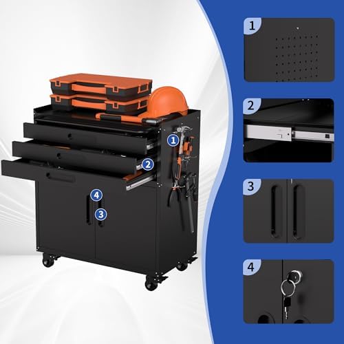 ryh 3 drawers rolling tool chest (black+, 3, close-up detail