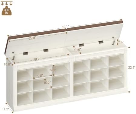 hzuaneri shoe storage bench with cushion,18-cubby shoe rack, close-up detail
