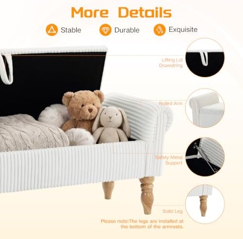 60" storage bench for bedroom,end of bed bench, close-up detail