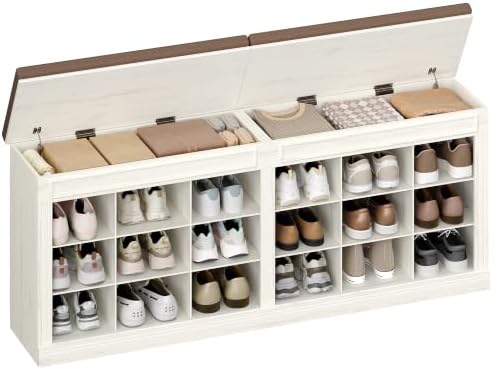 hzuaneri shoe storage bench with cushion,18-cubby shoe rack, main product view