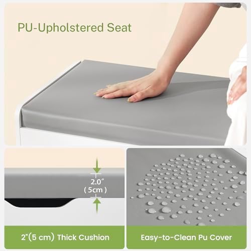 teenfon 2-tier storage bench, shoe bench with adjustable, front angle view